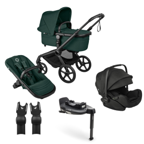 Bugaboo Kinderwagen 4 in 1 Fox 5 Renew Complete Black | Fern Green + Bugaboo Autostoel Otter Groep 0 + Base 360 + Autostoel adapters