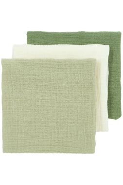 Meyco Baby Uni Hydrofiele Doeken 3-pack Natural/Soft Olive/Olive Green 70x70cm