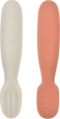 Beaba Set Van 2 Siliconen Oefenlepels Terracotta/Velvet Grey