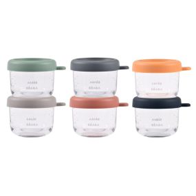 Beaba Set Van 6 Glazen Bewaarpotjes 150 ml Sunrise Color Mix