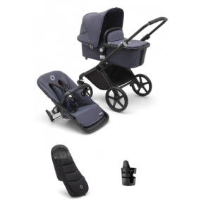 Bugaboo Kinderwagen 2 In 1 Fox Cub Compleet Black Stormy Blue + Voetenzak + Cupholder