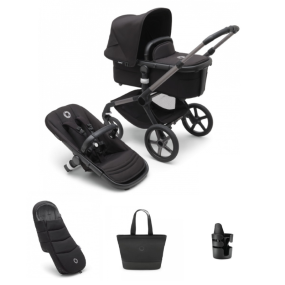 Bugaboo Kinderwagen 2 In 1 Fox 5 Compleet Graphite Midnight Black + Verzorgingstas + Voetenzak + Cupholder