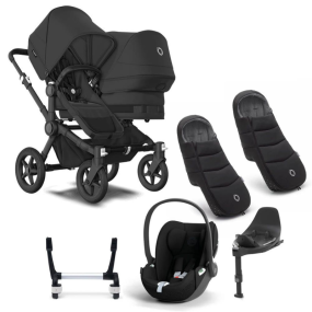 Bugaboo Donkey 5 Duo Kinderwagen 3 In 1 Black Midnight Black Met Cybex Cloud T Groep 0 Autostoel + Isofix Base + Voetenzak