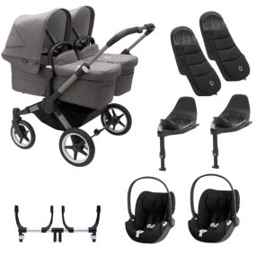 Bugaboo Donkey 5 Tweeling Kinderwagen 3 In 1 Graphite Grey Melange Met Twee Cybex Cloud T Groep 0 Autostoelen + Isofix Base + Voetenzak