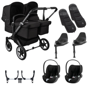 Bugaboo Donkey 5 Tweeling Kinderwagen 3 In 1 Graphite Midnight Black Met Twee Cybex Cloud T Groep 0 Autostoelen + Isofix Base + Voetenzak