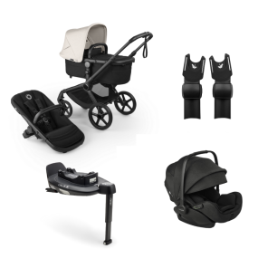 Bugaboo Kinderwagen 3 in 1 Fox 5 Renew Complete Black | Heritage Black Misty White + Autostoel  + Draaibare Isofix Base 360 + Autostoel adapters