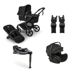 Bugaboo Kinderwagen 3 in 1 Fox 5 Renew Complete Black | Heritage Black + Bugaboo Autostoel Otter by Nuna Groep 0 + Draaibare Isofix Base 360 + Autostoel adapters
