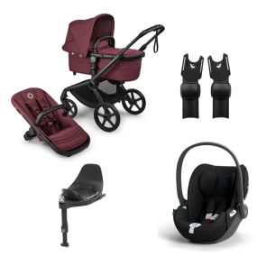 Bugaboo Kinderwagen 3 in 1 Fox 5 Renew Complete Black | Dark Cherry + Cybex Autostoel Groep 0 Cloud T I Size Sepia Black + Draaibare Base T Black + Autostoel adapters