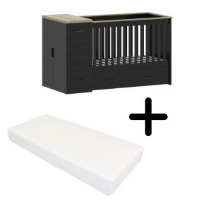 Cabino Combi Ledikant Memphis Zwart Eiken Met Matras