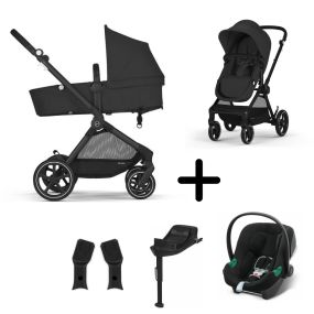 Cybex Kinderwagen 3 In 1 Cybex EOS Black Moon Black + Cybex Autostoel Aton B2 I-Size + Cybex Base One