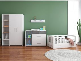 Cabino Peuterkamer Met Lade Joan Wit 3 Delig met Commode Jim en Lars Kledingkast