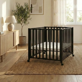 Bebies First Opvouwbare Baby Box Met Wieltjes Sarah Zwart 76 x 95 cm Met Matras