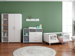 Cabino Peuterkamer Timo Wit 3 Delig met Commode Jim en Lars Kledingkast