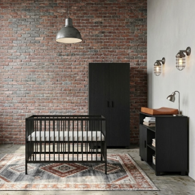 Born Lucky Babykamer Zwart 3-Delig met Babybed Mees & Commode Zoe & Kledingkast Zoe