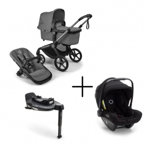 Bugaboo Kinderwagen 3 in 1 Fox 5 Renew Complete Graphite | Moon Grey + Bugaboo Autostoel Groep 0 Turtle Air by Nuna Black + Draaibare Isofix Base 360