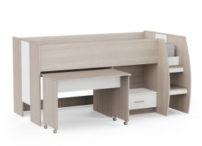 Nano Halfhoogslaper + Bureau 1 Lade 90x200 + Bodem Eik Shannon/Mat Wit