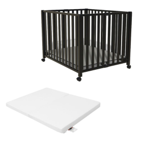 Bebies First Opvouwbare Baby Box Met Wieltjes Sarah Zwart 76 x 95 cm Met Matras
