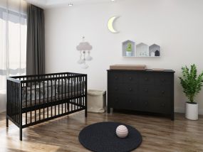 Cabino Babykamer Zwart 2 Delig Baby Bed Mees + Commode Bretagne 