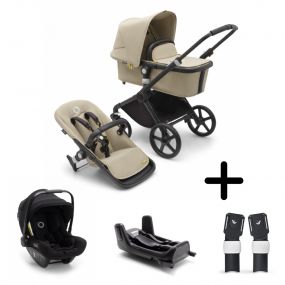 Bugaboo Kinderwagen 3 In 1 Fox Cub Compleet Black Desert Beige + Isofix Base + Autostoel Adapters