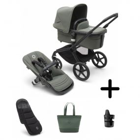 Bugaboo Kinderwagen 2 In 1 Fox 5 Compleet Black Forest Green + Verzorgingstas + Voetenzak + Cupholder 