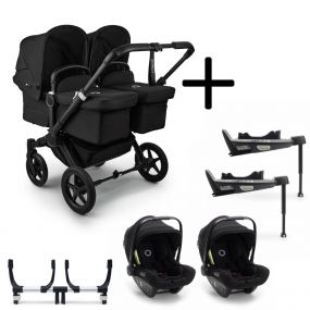 Bugaboo Donkey 5 Tweeling Kinderwagen 3 In 1 Black Midnight Black + Isofix Base