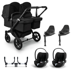 Bugaboo Donkey 5 Tweeling Kinderwagen 3 In 1 Black Midnight Black Met Twee Cybex Cloud T Groep 0 Autostoelen + Isofix Base