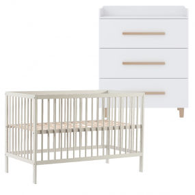 Cabino Babykamer Wit 2 Delig Baby Bed Mees + Commode Stockholm