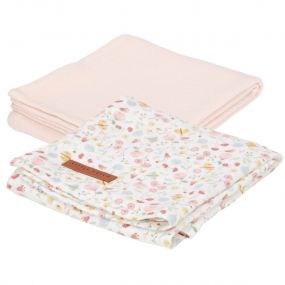 Little Dutch Hydrofiele Doek Flowers & Butterflies/Pure Soft Pink 70 x 70 cm 2 Stuks