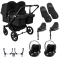 Bugaboo Donkey 5 Tweeling Kinderwagen 3 In 1 Black Midnight Black Met Twee Cybex Cloud T Groep 0 Autostoelen + Isofix Base + Voetenzak